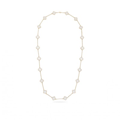 VAN CLEEF ARPELS VINTAGE ALHAMBRA LONG NECKLACE, 20 MOTIFS GOLD AND ROCK CRYSTAL
